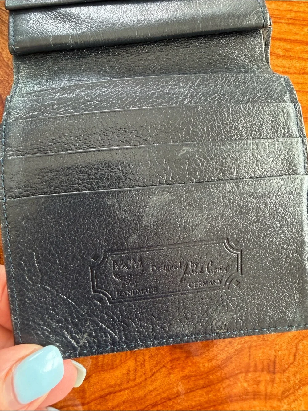 MCM Cream and Black Logo Bi-Fold Wallet